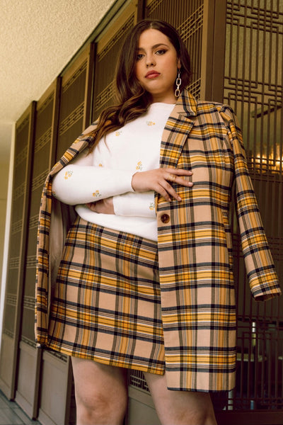 Plaid yellow clearance blazer and skirt