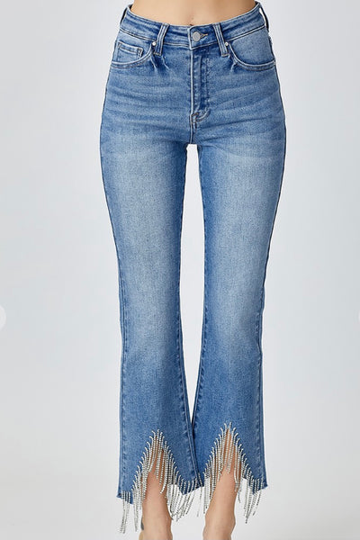 Rhinestone Fringe Straight Leg Jeans