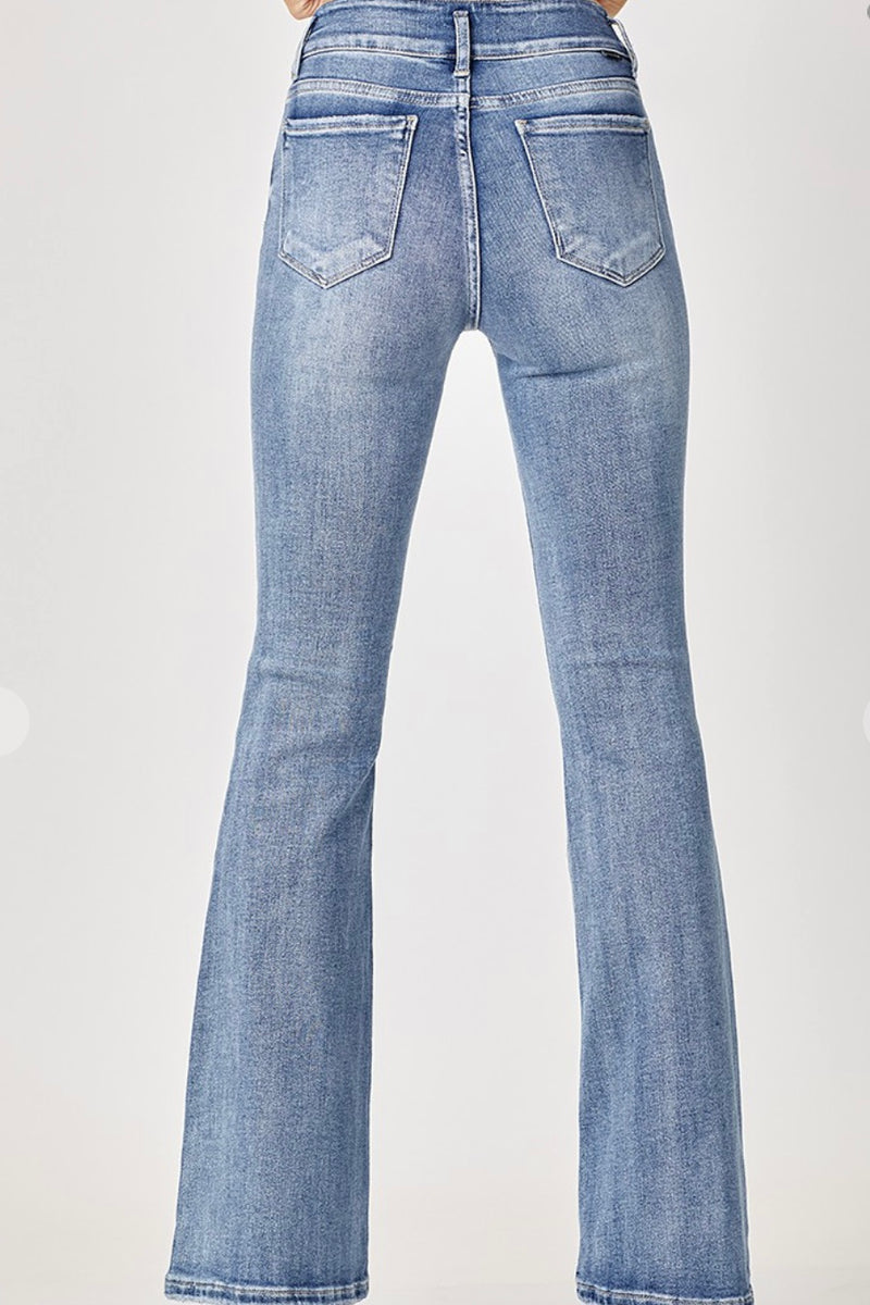 High Rise Double Button Flare Jeans