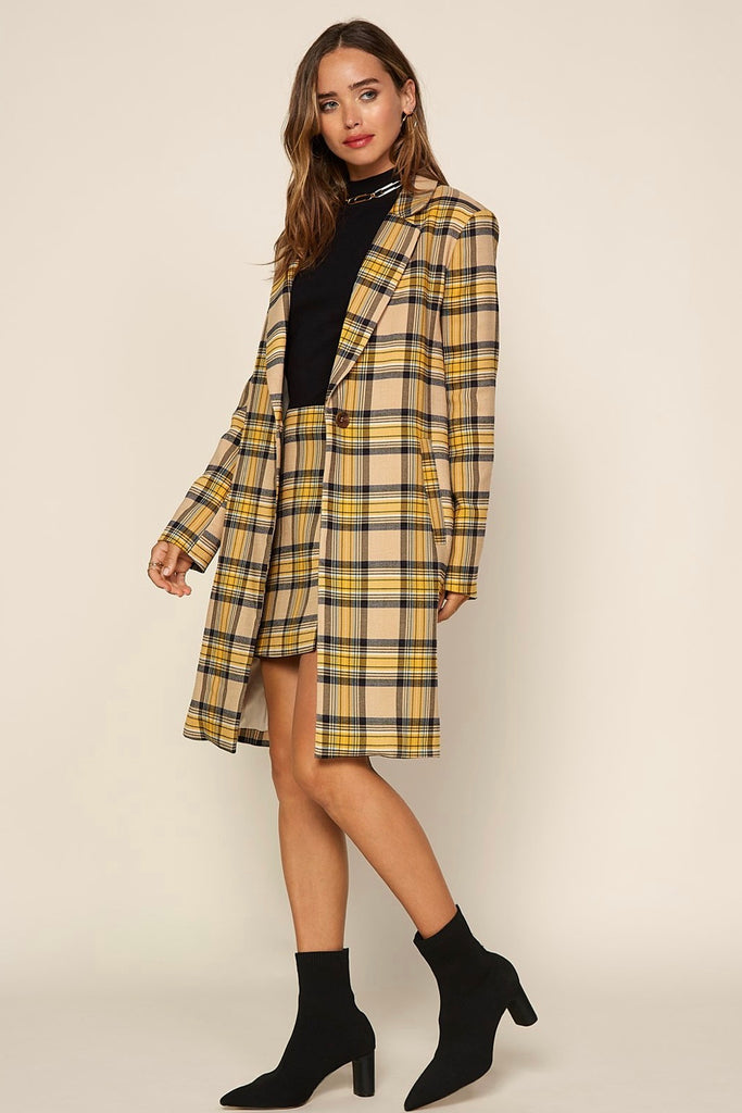 Plaid yellow blazer and on sale skirt