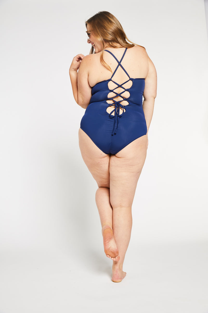 The Tina Ruched Lace Up One Piece Swimsuit