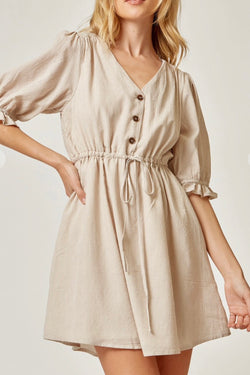 Pinstripe Puff Sleeve Dress