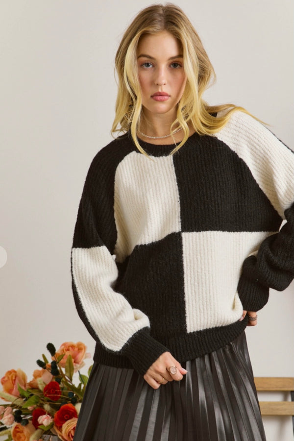 Black and White Color Block Sweater