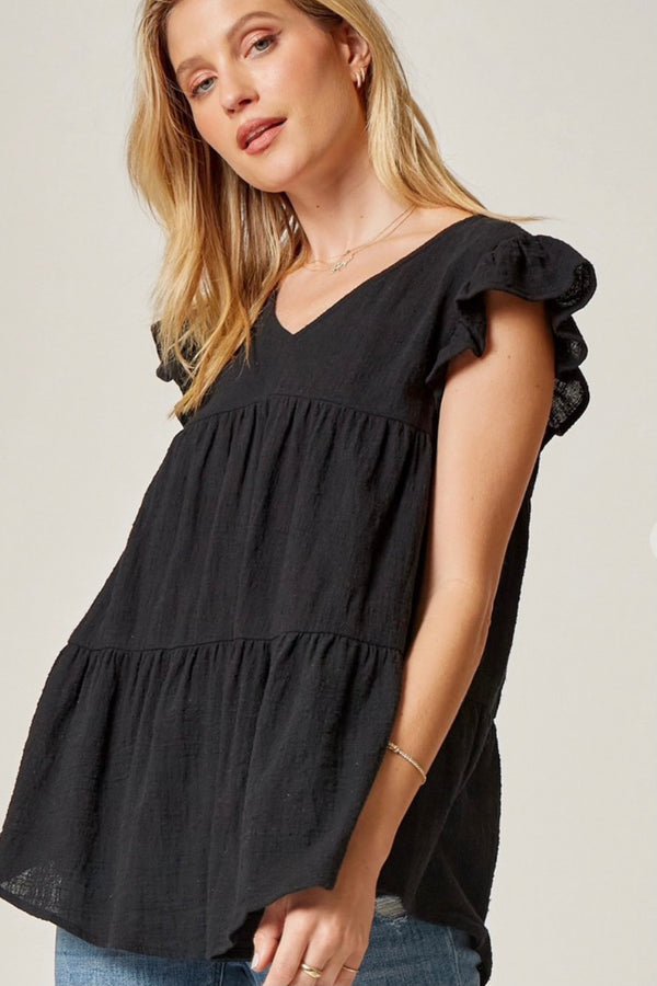 Flutter Sleeve v-neck tiered Babydoll Top