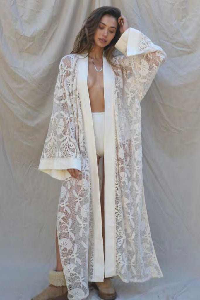 Buy FANCYINN Women Bohemian Cover Up Long White Beachwear Kimono
