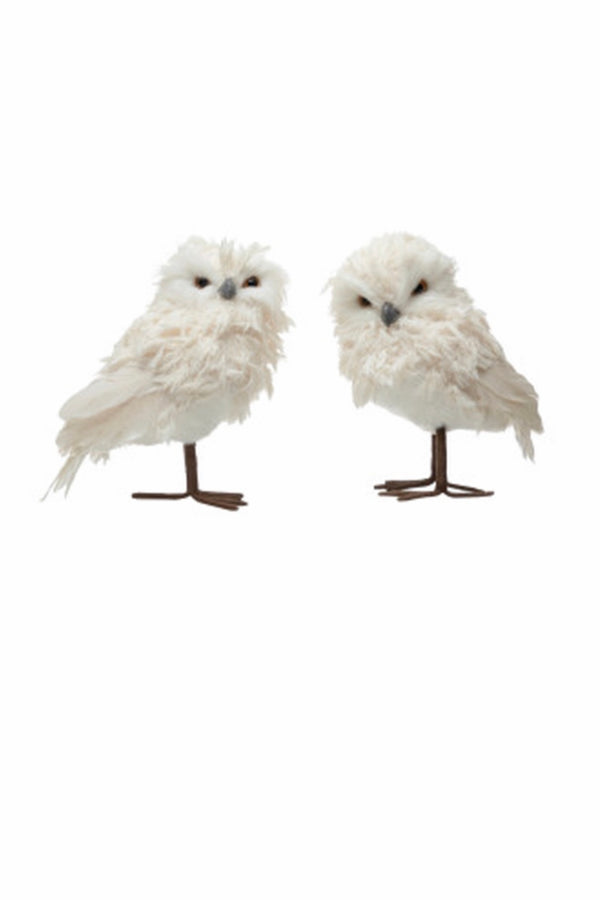 Cream Feather Owl Set of Two