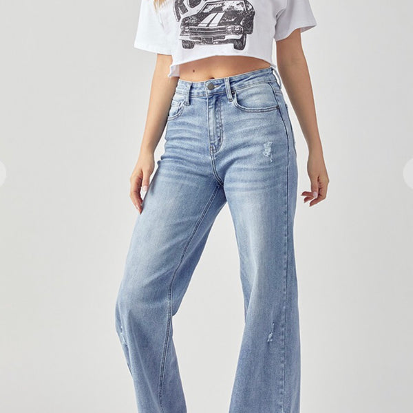 DTT high rise straight dad jeans with front seams