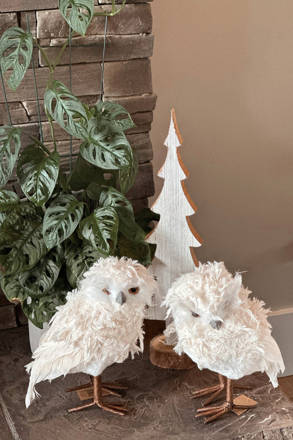 Cream Feather Owl Set of Two